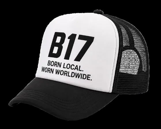 B17 PRINT TRUCKER HAT [WHITE/BLACK]