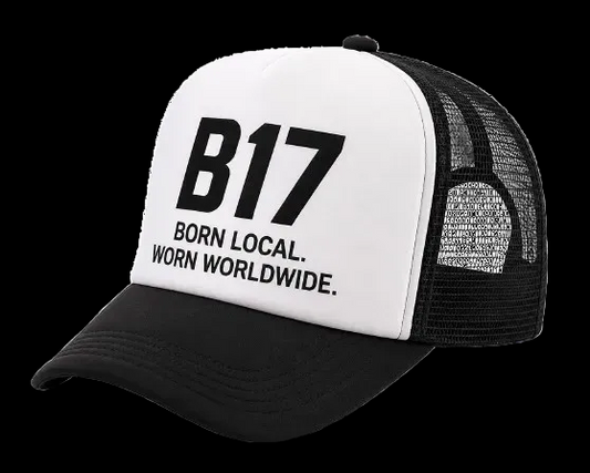 B17 PRINT TRUCKER HAT [WHITE/BLACK]