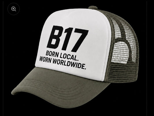 B17 PRINT TRUCKER HAT [WHITE/KHAKI]
