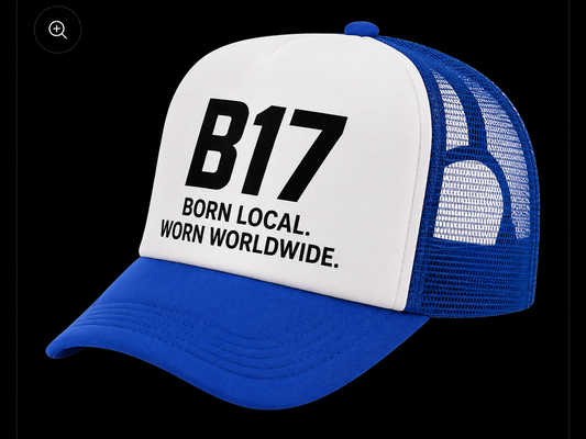 B17 PRINT TRUCKER HAT [WHITE/BLUE]